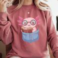 Readsalotl Axolotl Reading Book Lover Reading Pocket Axolotl Comfort Colors Sweatshirt Orchid