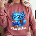 Readsolotl Blue Kawaii Axolotl Book Lover Reading Comfort Colors Sweatshirt Orchid