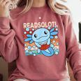 Readsolotl Blue Kawaii Axolotl Book Lover Reading Retro Comfort Colors Sweatshirt Orchid