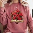 Red Roses Flowers Book Floral Comfort Colors Sweatshirt Orchid