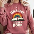 Retro Rainbow Take A Look It's In A Book Reading Comfort Colors Sweatshirt Orchid Retro Rainbow Take A Look It's In A Book Reading Comfort Colors Sweatshirt Orchid