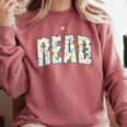 Retro Read Floral Reading Bookworm Librarian Book Lover Comfort Colors Sweatshirt Orchid