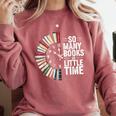 Retro So Many Books Little Time Book Clock Reading Comfort Colors Sweatshirt Orchid