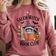 Salem WItch Book Club Halloween Raccoon Witch Reading Book Comfort Colors Sweatshirt Orchid