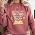 She Blooms Among The Pages Women Mom Wife Floral Book Quote Comfort Colors Sweatshirt Orchid She Blooms Among The Pages Women Mom Wife Floral Book Quote Comfort Colors Sweatshirt Orchid