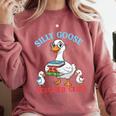 Silly Goose With Books Teacher Club School Educator Comfort Colors Sweatshirt Orchid