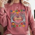 Skeleton Heart Read Reading Book Librarian Halloween Women Comfort Colors Sweatshirt Orchid