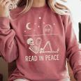 Skeleton Read In Peace Halloween Book Graphic Bookish Comfort Colors Sweatshirt Orchid
