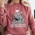 Skeleton Reading Book Anxious Stressed True Crime Obsessed Comfort Colors Sweatshirt Orchid