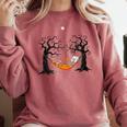 Skeleton Reading Book In Hammock Halloween Reader Comfort Colors Sweatshirt Orchid