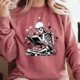Skeleton Skull Halloween Book Reading Books Lover Teacher Comfort Colors Sweatshirt Orchid