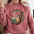 Sloth Reading a Book Lazy Sloth Bookworm Comfort Colors Sweatshirt Orchid