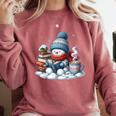 Snowman Reading Books Lovers Librarian Bookworm Christmas Comfort Colors Sweatshirt Orchid