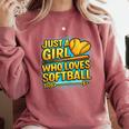 Softball Just A Girl Comic Book Style Graphic For Teens Comfort Colors Sweatshirt Orchid