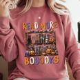 Spooky Halloween Bookshelf Bookcase Read More Books Comfort Colors Sweatshirt Orchid