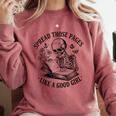 Spread Those Pages Like A Good Girl Skeleton Floral Book Comfort Colors Sweatshirt Orchid Spread Those Pages Like A Good Girl Skeleton Floral Book Comfort Colors Sweatshirt Orchid