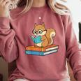 Squirrel Reading Book Glasses Bookworm Librarian Comfort Colors Sweatshirt Orchid