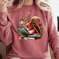 Squirrel Reading a Book Lover Bookworm Comfort Colors Sweatshirt Orchid