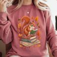 Squirrel Reading Book Lovers Fall Leaves Library Books Comfort Colors Sweatshirt Orchid