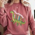 Teachersaurus Dinosaur Teachers Dino Reading Book Librarian Comfort Colors Sweatshirt Orchid