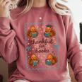Thankful For Books Turkey Reading Book Lovers Fall Teacher Comfort Colors Sweatshirt Orchid
