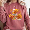 Turkey Reading Books Fall Thanksgiving Teacher Librarian Comfort Colors Sweatshirt Orchid