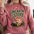 Unearth A Story Fox Reads a Book Comfort Colors Sweatshirt Orchid Unearth A Story Fox Reads a Book Comfort Colors Sweatshirt Orchid