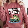 Unearth a Story Frog Reading a Book Summer 2026 Comfort Colors Sweatshirt Orchid Unearth a Story Frog Reading a Book Summer 2026 Comfort Colors Sweatshirt Orchid