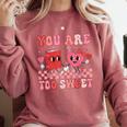 Valentine Day Book You Are Too Sweet Librarian Teacher Kids Comfort Colors Sweatshirt Orchid