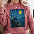 Van Gogh Starry Night Fantasy Reader Dragon Reading Book Comfort Colors Sweatshirt Orchid Van Gogh Starry Night Fantasy Reader Dragon Reading Book Comfort Colors Sweatshirt Orchid