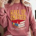 Wake Up Smarter Librarian Book Stack Premium Tri-Blend Comfort Colors Sweatshirt Orchid