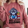 Wild About Reading Book Lover Gorilla Comfort Colors Sweatshirt Orchid