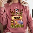 Wild About Reading Reading Books And Bookworm Library Day Comfort Colors Sweatshirt Orchid