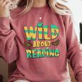 WILD ABOUT READING I Love Books Bookworm Library Day Comfort Colors Sweatshirt Orchid WILD ABOUT READING I Love Books Bookworm Library Day Comfort Colors Sweatshirt Orchid