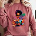 Woman Reading Book Lover Geometric Girl Afro History Comfort Colors Sweatshirt Orchid