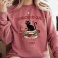 Women's Cat Books Romantic Floral Aesthetic Book Lover Cat Owner Comfort Colors Sweatshirt Orchid