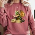 Women's Dragon Bookworm Reading Book Graphic Comfort Colors Sweatshirt Orchid