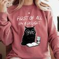 Women's First Of All I’m A Delight Cute Cat Books Coffee Humor Comfort Colors Sweatshirt Orchid Women's First Of All I’m A Delight Cute Cat Books Coffee Humor Comfort Colors Sweatshirt Orchid