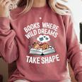 Women's Wild Dreams Reading Giraffe Book Reader Zoo Animals Kids Comfort Colors Sweatshirt Orchid