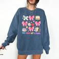 100 Days Of School Coquette Bow School Bus Pencil Books Comfort Colors Sweatshirt Blue Jean