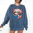 Adorable Book Lover Axolotl With Reading Glasses Cute Comfort Colors Sweatshirt Blue Jean Adorable Book Lover Axolotl With Reading Glasses Cute Comfort Colors Sweatshirt Blue Jean