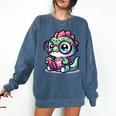 Adorable Book Lover Basilisk With Reading Glasses Cute Comfort Colors Sweatshirt Blue Jean