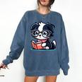 Adorable Book Lover Border Collie With Reading Glasses Cute Raglan Baseball Tee Comfort Colors Sweatshirt Blue Jean