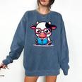 Adorable Book Lover Cow With Reading Glasses Cute Comfort Colors Sweatshirt Blue Jean