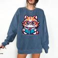 Adorable Book Lover Maine Coon Cat With Reading Glasses Cute Comfort Colors Sweatshirt Blue Jean Adorable Book Lover Maine Coon Cat With Reading Glasses Cute Comfort Colors Sweatshirt Blue Jean