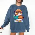 Adorable Book Lover Mallard Duck With Reading Glasses Cute Comfort Colors Sweatshirt Blue Jean