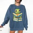 Adorable Turtle Reading Books Comfort Colors Sweatshirt Blue Jean