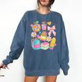 Apple Disco Pencil Books Bow Teacher Student Back To School Comfort Colors Sweatshirt Blue Jean