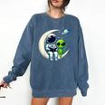 Astronaut Reading Book To Alien Shirt Moon Space Lover Kids Comfort Colors Sweatshirt Blue Jean