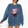 Axolotl Bookworm Reading Book Kawaii Graphic Comfort Colors Sweatshirt Blue Jean